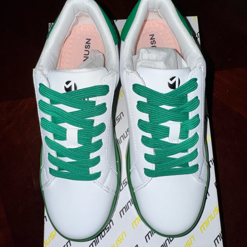 Women's White and Green Sneakers